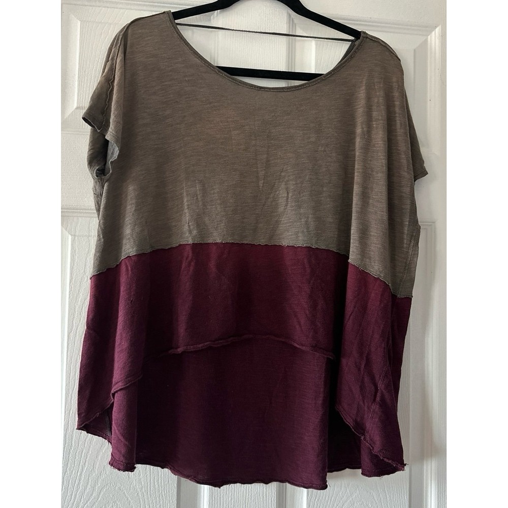 Free People We The Free Midnight Colorblock Tee XS Oversized High Low Red Brown